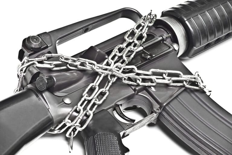 An assault rifle chain depicting gun seizing in Indianapolis