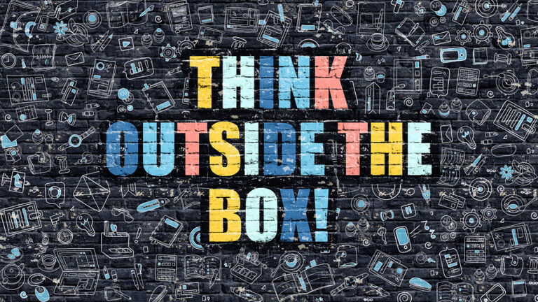 Illustration image that says, "Think Outside The Box"